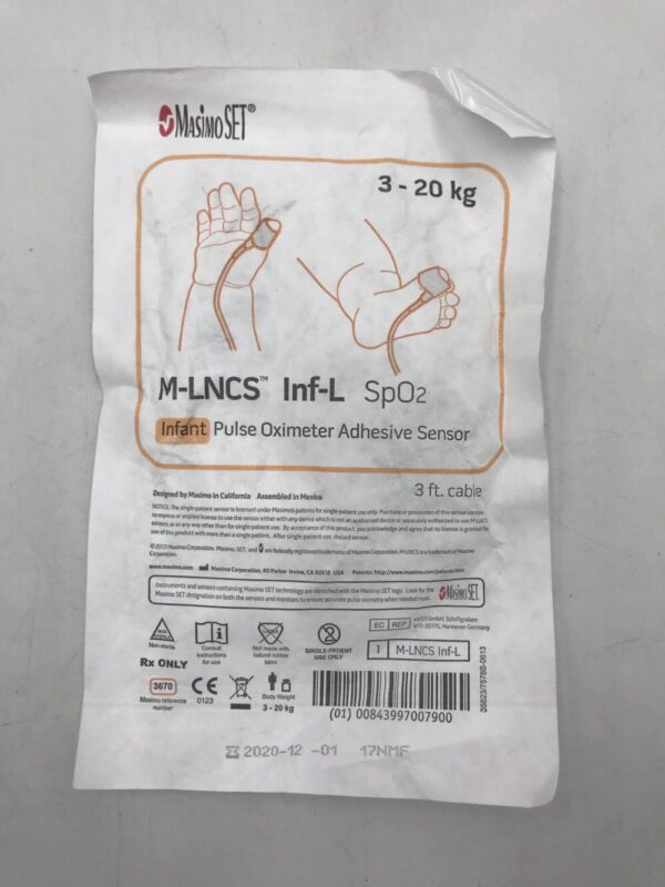 MASIMO 3670 Infant Pulse Oximeter Adhesive SpO2 Sensor w/3ft Cable 3-20kg(X)