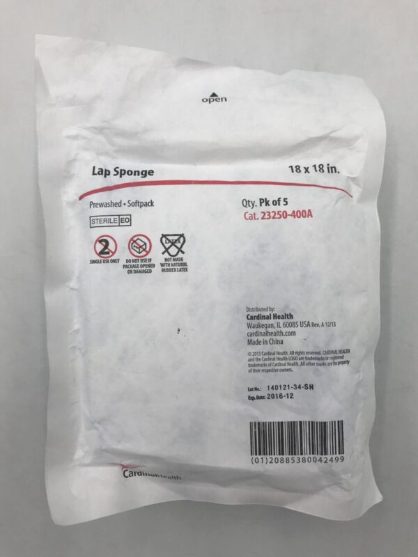 CARDINAL HEALTH 23250-400A Lap Sponge Prewashed, Softpack 18x18in (5/Pkg)(X)