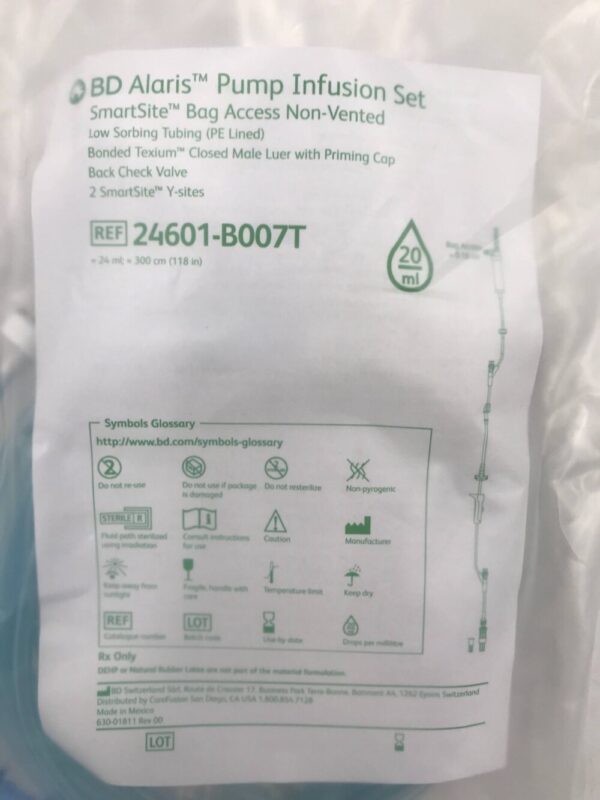 BD 24601-B007T Alaris Pump Infusion Set SmartSite Bag Access Non-Vented 24ml
