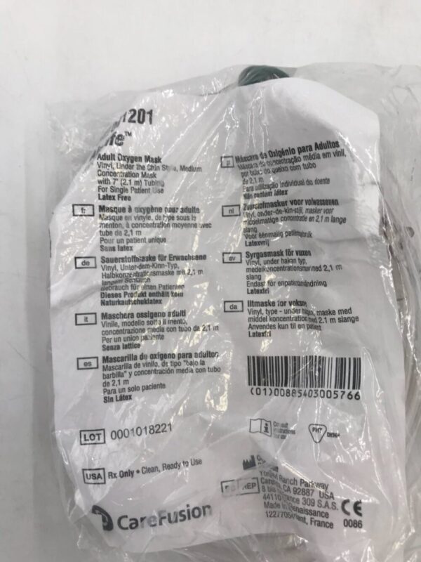 CareFusion 001201 AirLife Adult Oxygen Mask Under The Chin Style 7' Tubing