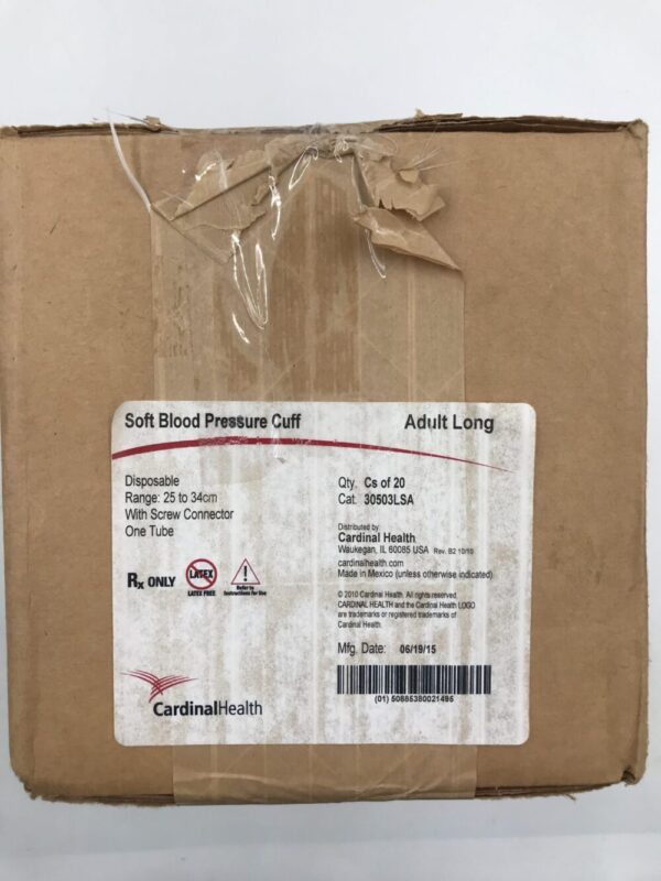 Cardinal Health 30503LSA Soft Blood Pressure Cuff Disposable Range 25 to 34cm w/Screw Connector One Tube (20/Case)