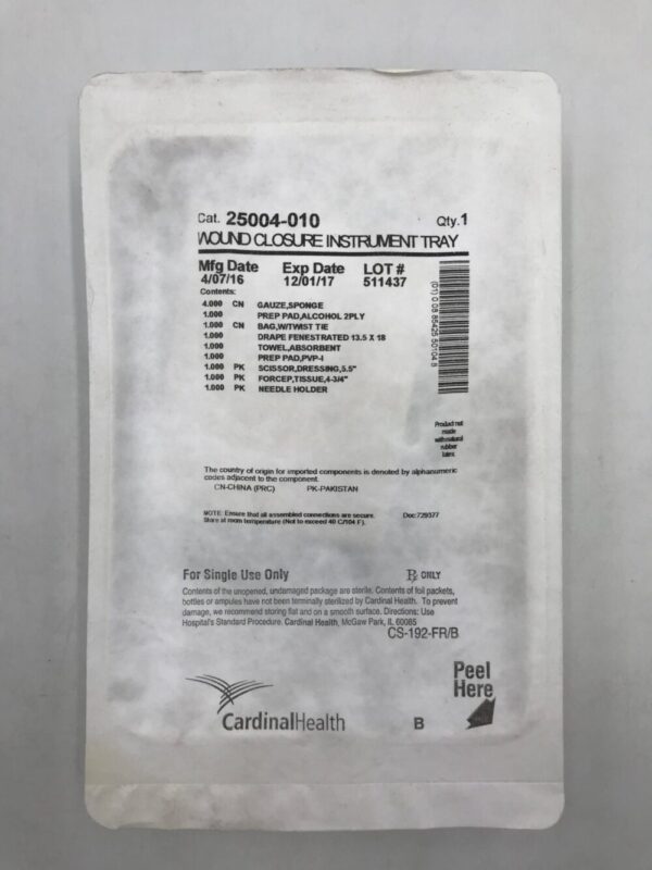 CARDINAL HEALTH 25004-010 Wound Closure Instrument Tray(X)