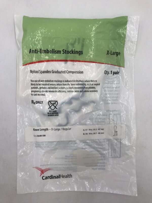 CARDINAL HEALTH 23640-580 Anti-Embolism Stockings Nylon/Spandex Graduated Compression, XL/Reg, Knee Length