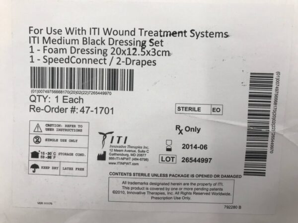 Cardinal Health 47-1701 For Use w/ ITI Wound Treatment Systems ITI Medium Black Dressing Set (X)