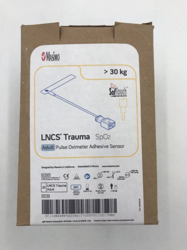 MASIMO 2411 SoftTouch LNCS Trauma Adult Pulse Oximeter SpO2 Adhesive Sensor >30kg (20/Box)(X)