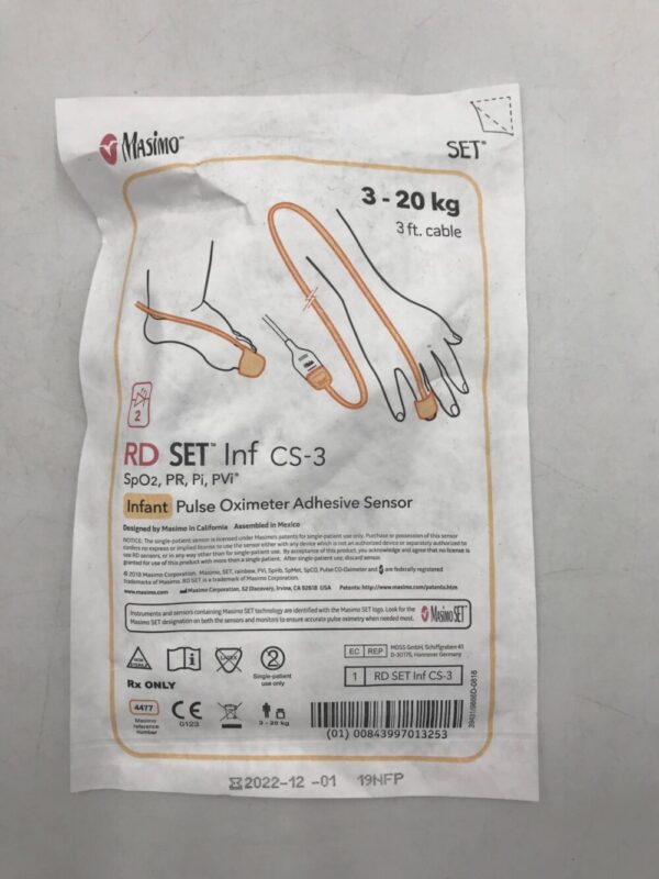 MASIMO 4477 RD Set Inf Cs-3 SpO2, Pr, Pi, PVi, Infant Pulse Oximeter Adhesive Sensor 3 - 20Kg (20/Box)(X)