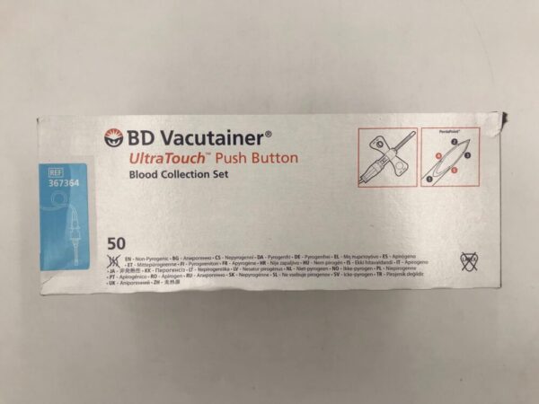 BD 367364 Vacutainer UltraTouch Push Button Blood Collection Set 23G x 3/4in x 12in (50/Box)