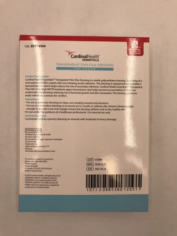 Cardinal Health ZDTF4434 Transparent Thin Film Dressing First Aid Style 4in x 4.75 in (50/Box) (X)