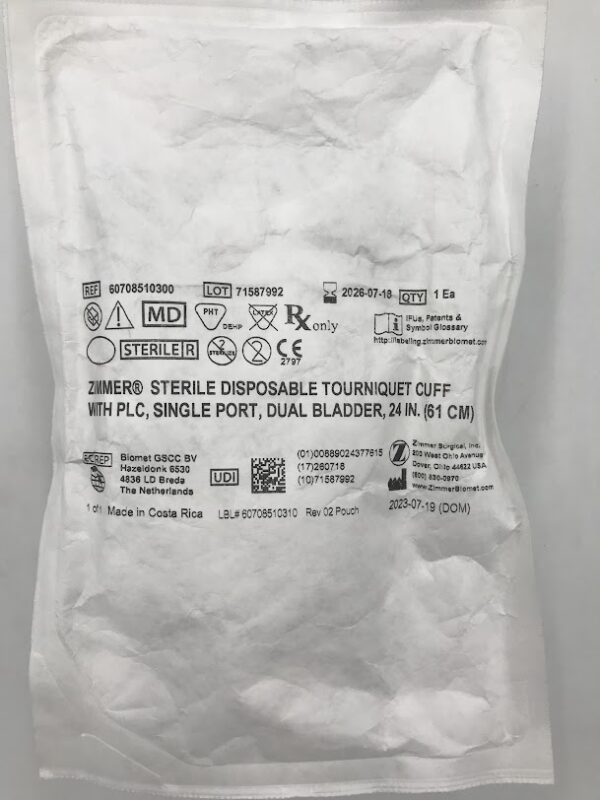 Zimmer 60708510300 Sterile Disposable Tourniquet Cuff with PLC Single Port Dual Bladder 24in