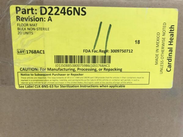 CARDINAL HEALTH D2246NS Floor Mat, Bulk Non-Sterile (20/Case)