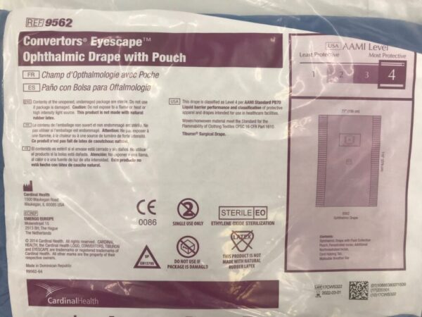 CARDINAL HEALTH 9562 Convertors Eyescape Ophthalmic Drape w/Pouch AAMI Level 4, 77x110in(X)