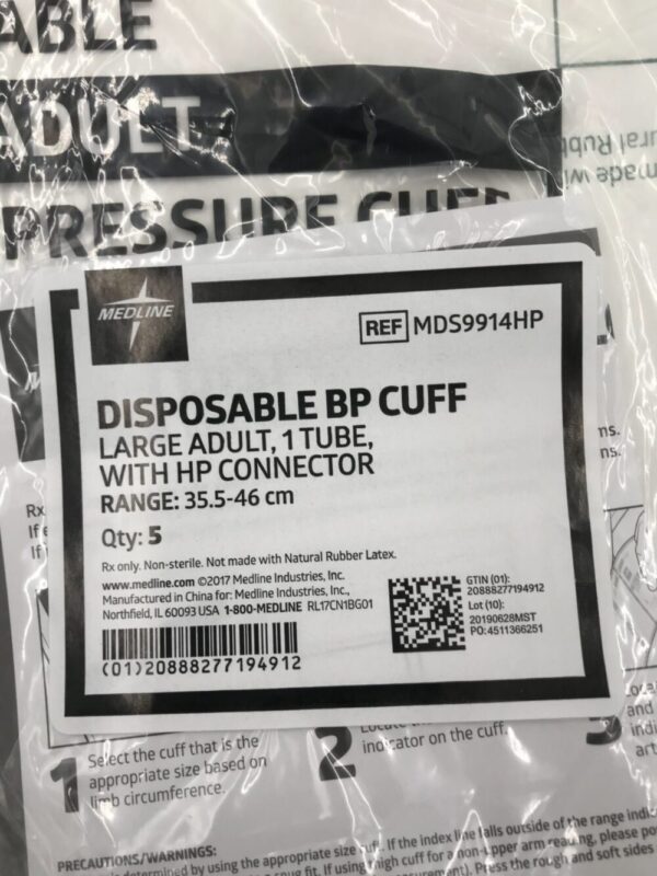 MEDLINE MDS9914HP Disposable Large Adult Blood Pressure Cuff 35.5-46cm (5/Pkg)