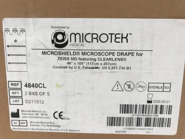 Microtek Medical 4840CL Microshield Microscope Drape for Zeiss MD  46" x 105" (10/Case)