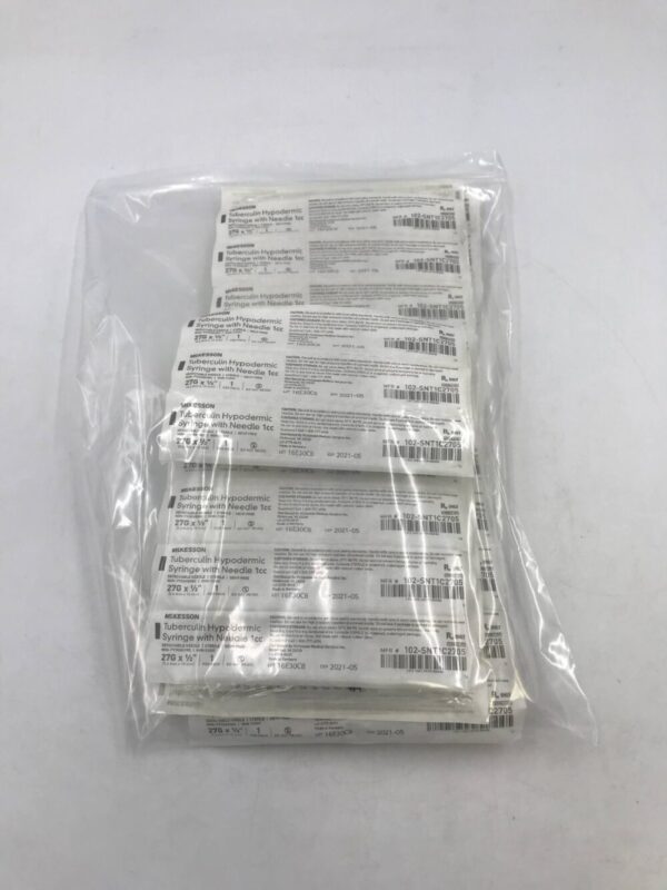 McKesson 102-SNT1C2705 Tuberculin Hypodermic Syringes with Needles 1cc Detachable Needle 27G x 1/2" (60/Bag) (X)