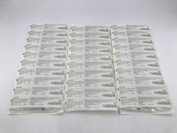 McKesson 102-SNT1C2705 Tuberculin Hypodermic Syringes with Needles 1cc Detachable Needle 27G x 1/2" (60/Bag) (X)