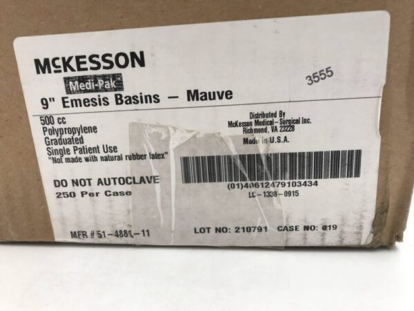 McKesson 51-4881-11 Medi-Pak 9" Emesis Basins - Mauve 500cc (250/Case)