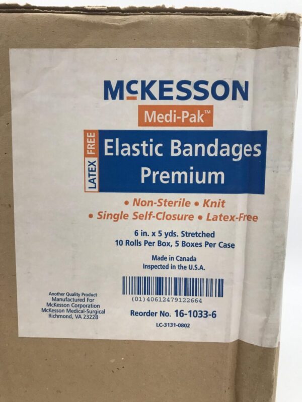 McKesson 16-1033-6 Medi-Pak Elastic Bandage Premium Non-Sterile Knit Single Self-Closure 6in x 5yds (10/Box)