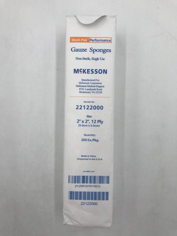 McKesson 22122000 Medi-Pak Performance Gauze Sponges Non-Sterile Single Use 2" x 2" 12Ply (200/Package)