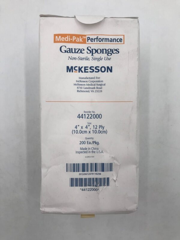 McKesson 44122000 Medi-Pak Performance Gauze Sponges Non sterile Single Use 4" x 4" 12Ply (200/Package)