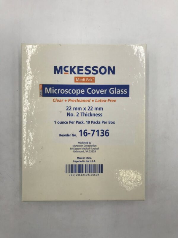 McKesson 16-7136 Medi-Pak Microscope Cover Glass Clear Precleaned Latex-Free 22mm x 22mm No.2 Thickness (10Pack/Box)