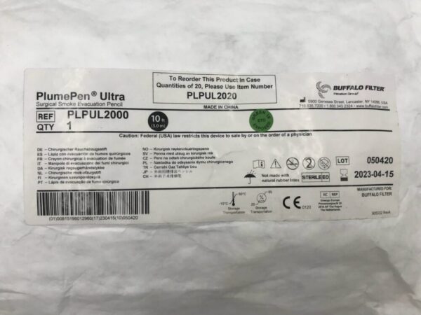 BUFFALO FILTER PLPUL2000 PlumePen Ultra Surgical Smoke Evacuation Pencil 10ft(X)