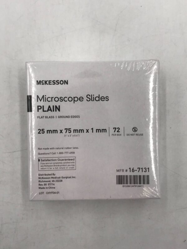 McKesson 16-7131 Microscope Slides Plain Flat Glass Ground Edges 25mm x 75mm x 1mm (72/Box)