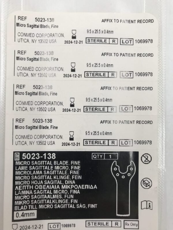ConMed 5023-138 Micro Sagittal Blade Fine 9.5 x 25.5 x 0.4mm