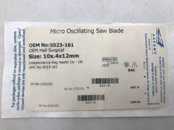 Hall Surgical 5023-161 Micro Oscillating Saw Blade 10 x 0.4 x 12mm (REPROCESSED) (X)