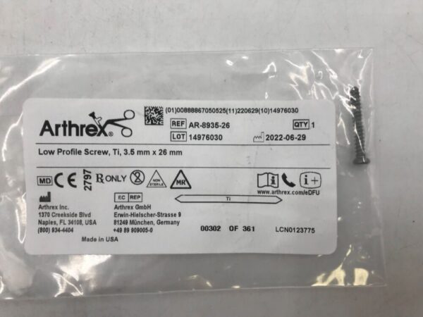 ARTHREX AR-8935-26 Low Profile Screw, Ti 3.5mm x 26mm