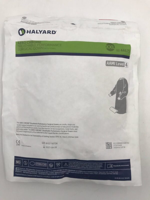 HALYARD 44675 Aero Chrome Breathable Performance Surgical Gown w/Towel AAMI Level 4 XXL