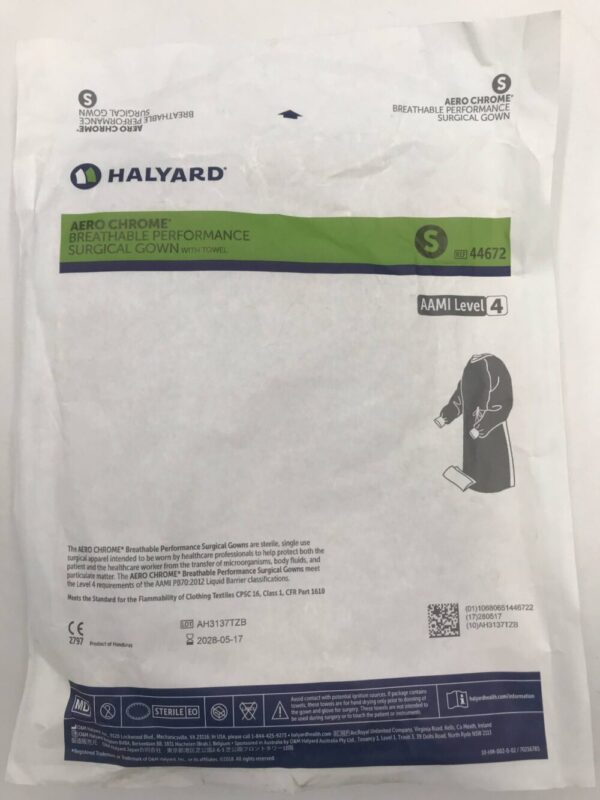 HALYARD 44672 Aero Chrome Breathable Performance Surgical Gown w/Towel AAMI Level 4, S