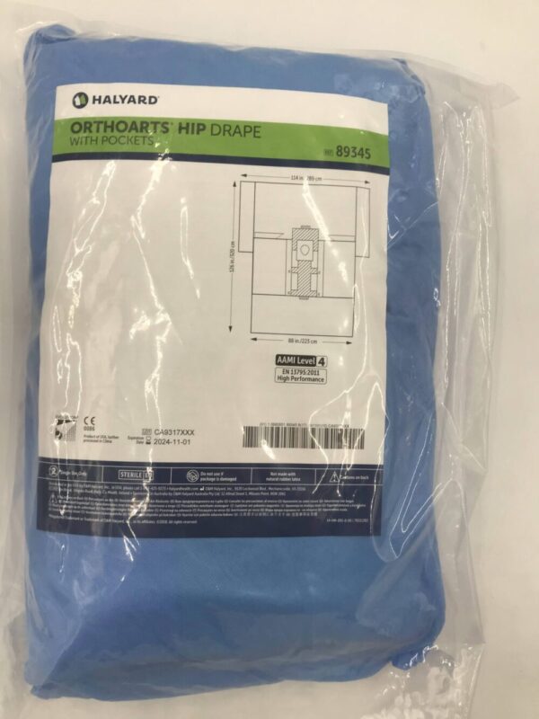 HALYARD 89345 Orthoarts Hip Drape w/Pockets AAMI Level 4, 126x114x88in