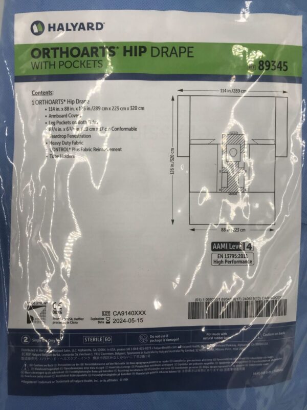 HALYARD 89345 Orthoarts Hip Drape w/Pockets AAMI Level 4, 126x114x88in(SD)