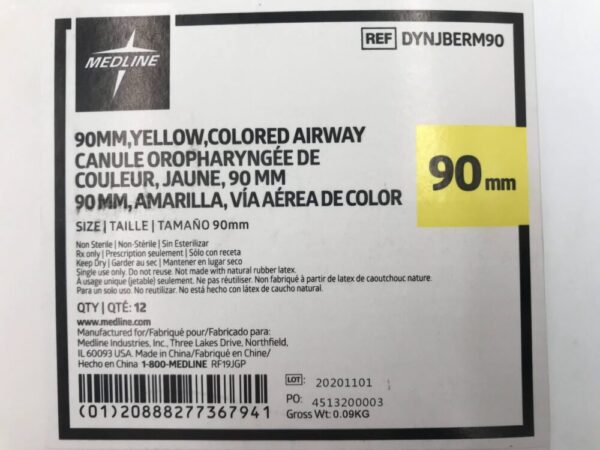 Medline DYNJBERM90 Yellow Colored Airway 90mm (12/Box)