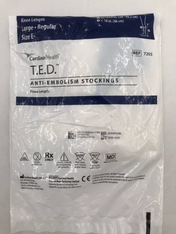 Cardinal Health 7203 T.E.D. Anti-Embolism Stockings Knee Length Large - Regular Size E-