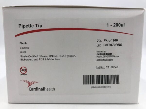 CARDINAL HEALTH CHT070RNS Pipette Tip Sterile, Beveled, Clear 1-200ul (960/Box)