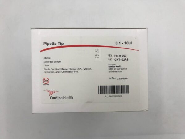 CARDINAL HEALTH CHT102RS Pipette Tip Sterile, Extended Length, Clear 0.1-10ul (96/Box)