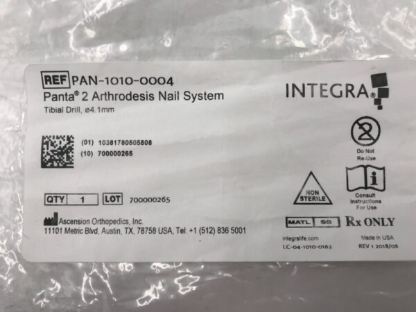 Integra PAN-1010-0004 Panta 2 Arthrodesis Nail System Tibial Drill Ø4.1mm