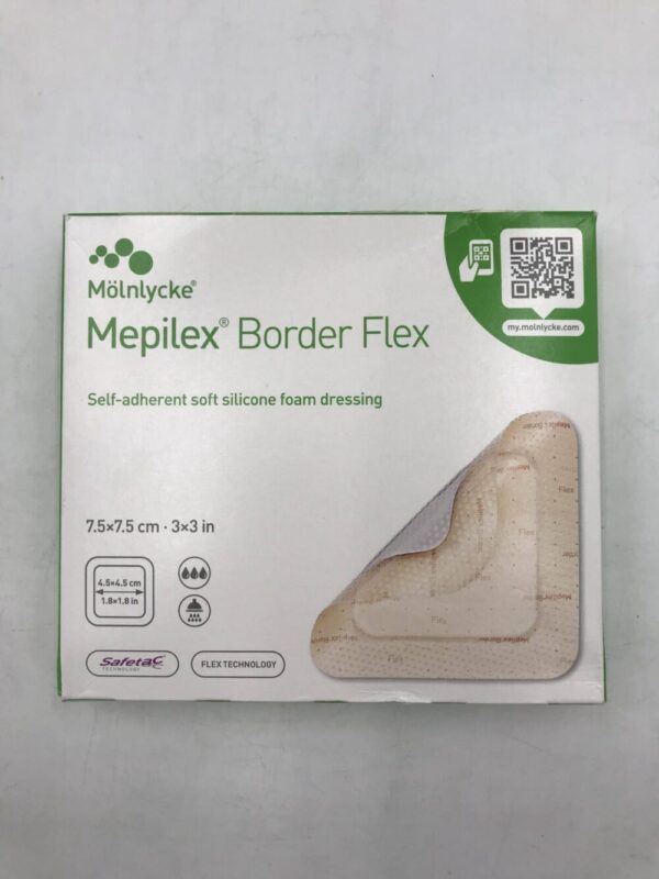 MOLNLYCKE 595200 Mepilex Border Flex Self-Adherent Soft Silicone Foam Dressing 7.5x7.5cm (5/Box)