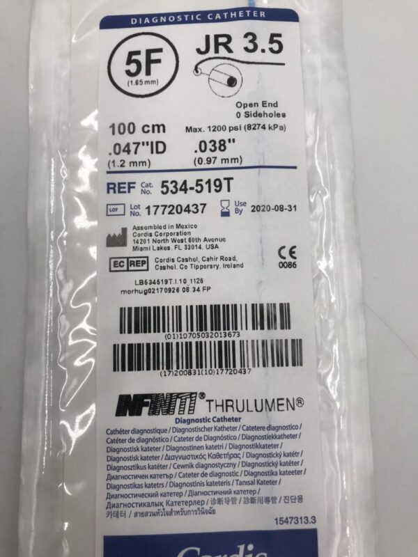 Cordis 534-519T Infiniti Thrulumen JR 3.5 5F 100cm Diagnostic Catheter (X)