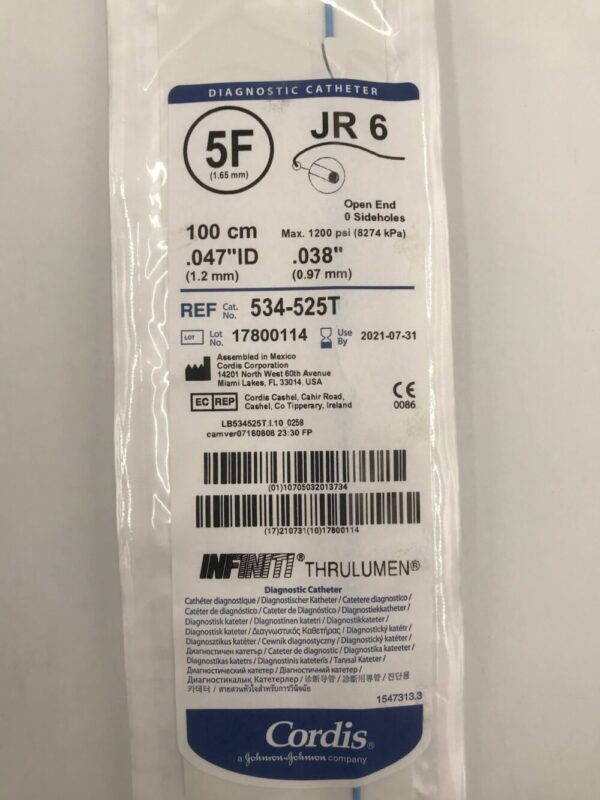 Cordis 534-525T Infiniti Thrulumen Diagnostic Catheter JR 6 5F 100cm (X)