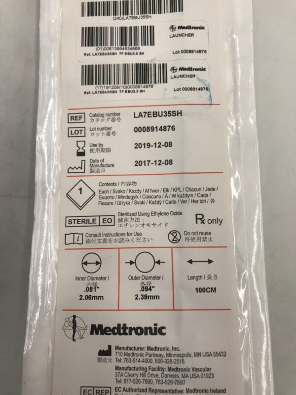 Medtronic LA7EBU35SH Launcher Guiding Catheter .081" EBU3.5 SH 7F 100cm (X)