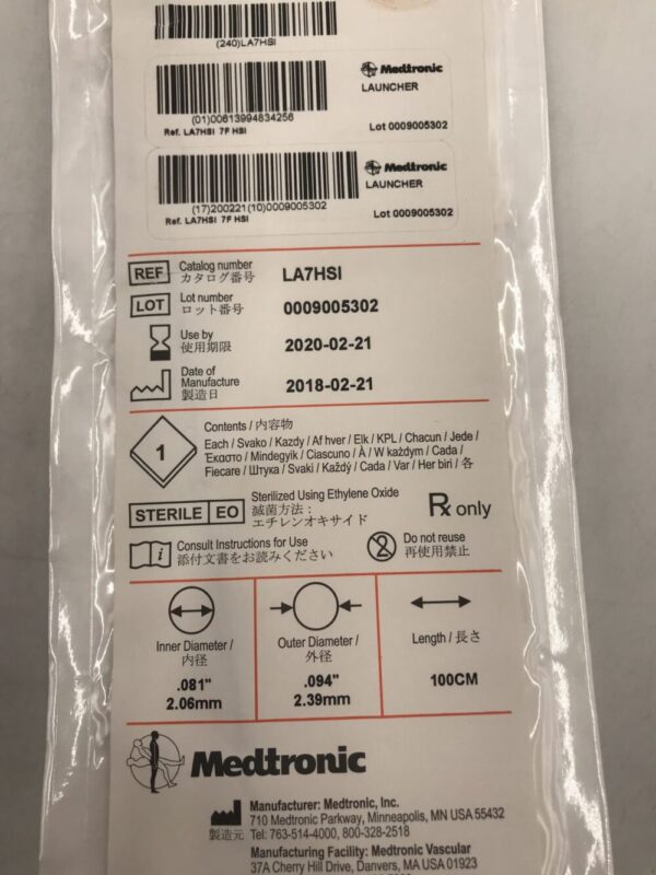 Medtronic LA7HSI Launcher Guiding Catheter .081" HSI 7F 100cm (X)