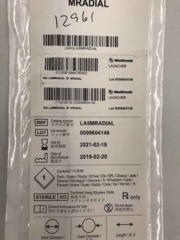Medtronic LA5MRADIAL Launcher Guiding Catheter .058" MRADIAL 5F 100cm (X)