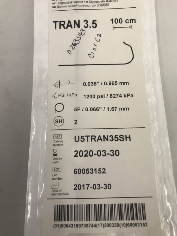 Medtronic U5TRAN35SH DxTerity TRA Diagnostic Catheter TRAN 3.5 5F 100cm (X)