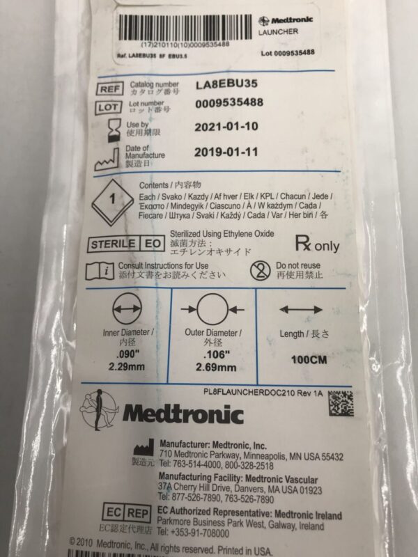 Medtronic LA8EBU35 Launcher Guiding Catheter .090" EBU3.5 8F 100cm (X)