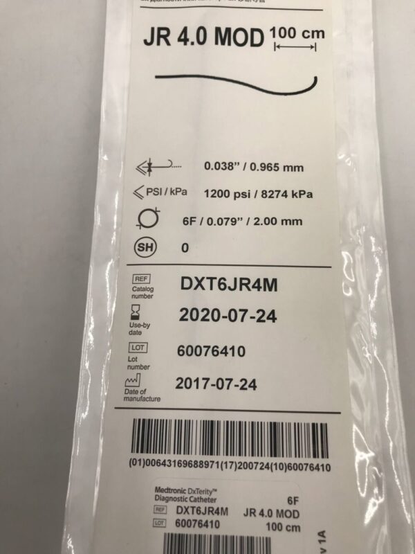 Medtronic DXT6JR4M DxTerity Diagnostic Catheter JR 4.0 MOD 6F 100cm (X)