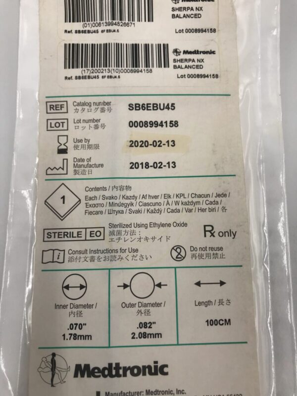 Medtronic SB6EBU45 Sherpa NX Balanced Guiding Catheter EBU4.5 6F 100cm (X)