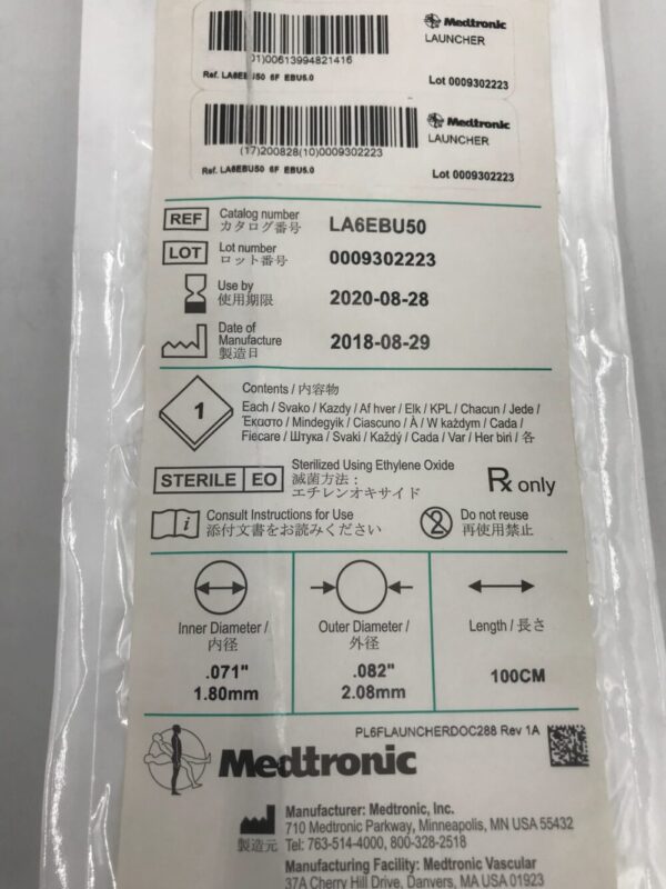 Medtronic LA6EBU50 Launcher Guiding Catheter EBU5.0 6F 100cm (X)