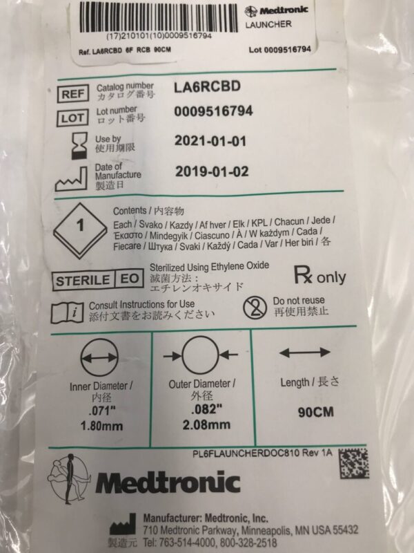 Medtronic LA6RCBD Launcher Guiding Catheter RCB 6F 90cm (X)